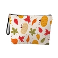 Borsa per trucco del Ringraziamento con zucca e foglie di acero autunnali su bianco - Stampa Zucca e Foglia di Acero-Con Cinturino da Polso(xy-042-02)