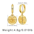 18K gold plated hoop earrings featuring a tropical palm tree coin pendant and size details - Tropical Palm Tree