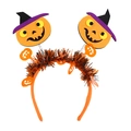 Halloween pumpkin headband with purple wizard hats and shimmering tinsel fringe for kids - Double Pumpkin Spring Tassel Style