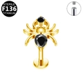 G23 titanium internally threaded gold spider labret stud with black gems - Spider Design (G23LAI051-G) / Gold