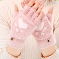 Schattige roze kattenpoot handschoenen van pluizig materiaal en dikke fleecevoering voor de winter - Grote Kattenpoot / Roze