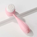 Spazzola manuale per pulizia viso a doppia faccia con setole morbide e silicone rosa - Rosa