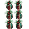 Set di 6 palline di Natale in tessuto a quadri rosso e verde con pigne decorative - 6cm Stile 1 (Quadri Rossi Verdi)