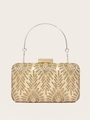 Elegante goldene Abendtasche mit funkelnden Strasssteinen und rundem Metallgriff - 18x12x4cm / Gold