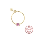 Adjustable 925 sterling silver chain ring in gold with a round pink zircon stone - Gold Round - Pink Zirconia