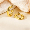 Paire de boucles d'oreilles créoles dorées épaisses en C en acier titane poli - Tige - Ovale / 23mm / Or