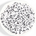 White square acrylic letter beads with black print A-Z letters for DIY jewelry making - Letter A / White Base Black Letters (10*10*4mm)
