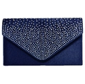 Detail of the navy blue satin envelope clutch with radial rhinestone patterns - Dark Blue