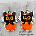 Halloween wooden earrings with black cat and pumpkin motifs in festive colors - Black Cat and Pumpkin