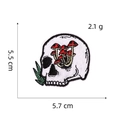 Detail showing dimensions of skull and mushroom embroidered patch, 5.5cm by 5.7cm - Style 3# (Skull with Mushrooms)