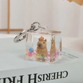 Creative Capybara liquid sand keychain with colorful glitter beads in square frame - Noctilucent Capybara-Orange