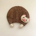 Handmade brown wool felt cat coaster with cute ears and embroidered paws for table decor - Dark Grey Round Cat