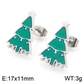 Orecchini a lobo albero di Natale in smalto verde e metallo argento, 17x11mm - Orecchini a Bottone Albero di Natale Colore Acciaio (KE117957-GC)