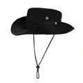 Wide brim black sun hat for men featuring adjustable windproof cord and side vents - 58cm / Black