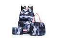Set de mochila escolar 3 piezas con estampado tie-dye azul mármol y bolsa de almuerzo - Negro
