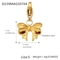 Detailansicht kleiner goldener Edelstahlschleifen-Anhänger mit Maßen und Karabinerverschluss - Schleife Anhänger / D239 Goldene Schleife Anhänger