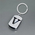 Close-up of a silver rectangular keychain featuring a hollowed-out stylized letter V - 26 Letters Keychain (Remark Letter)