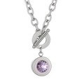 Collier chaîne en acier argenté avec pendentif cristal violet et fermoir à bascule OT - Style de Chaîne en Argent et Pierre Violette (KN16521-Z)