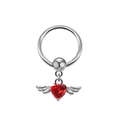 Silver winged red heart nipple ring jewelry with gothic punk style on white background - Silver Angel Wing Red Heart (1pc)