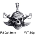 Pendentif crâne de pirate vintage en acier inoxydable avec épées croisées - Sans Chaîne - Crâne de Bandana et Sabre (KP79431-BD)