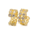 Pendientes huggie dorados con micro-pavé de circonitas y patrones calados finos - 1-E0184 Oro Pave Huggie Hueco / Dorado