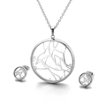 Silver hollow tree branch jewelry set with necklace and earrings on white background - Hollow Branch Rhinestone Style (KS112594-KC)