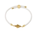 White woven bracelet with 18K gold-plated quatrefoil flower charm and adjustable closure - White (Flower)
