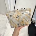 Vintage floral embroidered vanity bag in light grey fabric with yellow flowers - Argyle Daisy