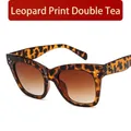 Fashionable leopard print oversized square sunglasses with gradient brown lenses - Leopard Frame / Tea Lens