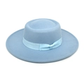 Classic light blue wool felt boater hat with matching grosgrain ribbon and side bow - M (56-58cm) / Sky Blue