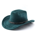 Deep green faux suede western cowboy hat with classic silhouette and braided leather band - M(56-58cm) / Dark Green