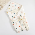 Cotton 4-layer gauze baby swaddle blanket featuring colorful heart patterns and a tie - 90*90cm / Colorful Heart