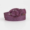 Fashionable rose purple sequined belt for women with oval rhinestone buckle for jeans - Plum Red