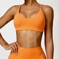Ensemble de yoga orange pour femme avec brassière à col en V et legging gainant - L / Hauts / Orange Fluorescent