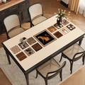 Tovaglietta in ecopelle stile vintage francese con stampe leopardate e floreali - Stile-X (Beige Good Day Griglia) / 60*120cm