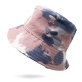 Detail of pink and blue tie-dye bucket hat showing cotton canvas texture and stitching - M(56-58cm) / Pink Blue White Tie-Dye (08)