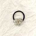Black elastic hair tie with irregular silver heart metal pendant on white background - Silver Heart Pleated 3.5cm