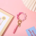 Pink acrylic chain keychain with tassel and gold ring, stylish bag accessory - Rose Red + Pink