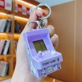 Mini handheld tetris game console keychain in purple with cute cat stickers - Purple Mini Arcade Game Console
