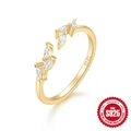 Adjustable S925 sterling silver leaf open ring with sparkling marquise zirconia stones - Adjustable Open / Gold/Olive Leaf Style