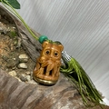 Verawood hollow sachet charm with hand-carved animal figure and green tassel - Approx. 3.3x2.3cm / Green Sandalwood Panda Style - No Aroma Pill