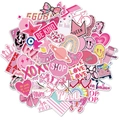 Set of 50 pink cartoon stickers with hearts, rainbows and crowns for notebooks and bottles - Pink Series (DD163)