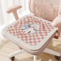 Pink checkered desk chair cushion with cartoon puppy print and anti-slip silicone base - Poodle