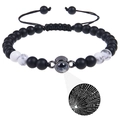 Detail of couple bracelets with matte stone beads and 100 languages I Love You projection - Frosted Stone & White Turquoise (Projection Bracelet)