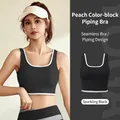 High-elastic seamless black yoga sports bra with white trim for women fitness - S / Star Black Bra