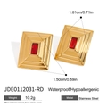 Vintage gold square stainless steel earrings with red gemstones and size measurements - Gold Red Rhinestone Style (JDE0112031-RD)
