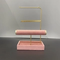 Pink velvet and gold metal jewelry stand for necklaces, bracelets and earrings - Multi-functional Jewelry Stand / Pink