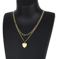 Minimalist gold double layer necklace with heart pendant on professional black bust display - Gold