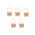 Five gold metal butterfly charm hair rings for dreadlocks hair decoration on white background - 5-Piece Butterfly Set (B9319)