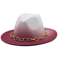 Gradiënt vilten fedora hoed in wit en bordeauxrood met een gouden metalen ketting - M (56-58cm) / Wit Wijnrood Gradiënt